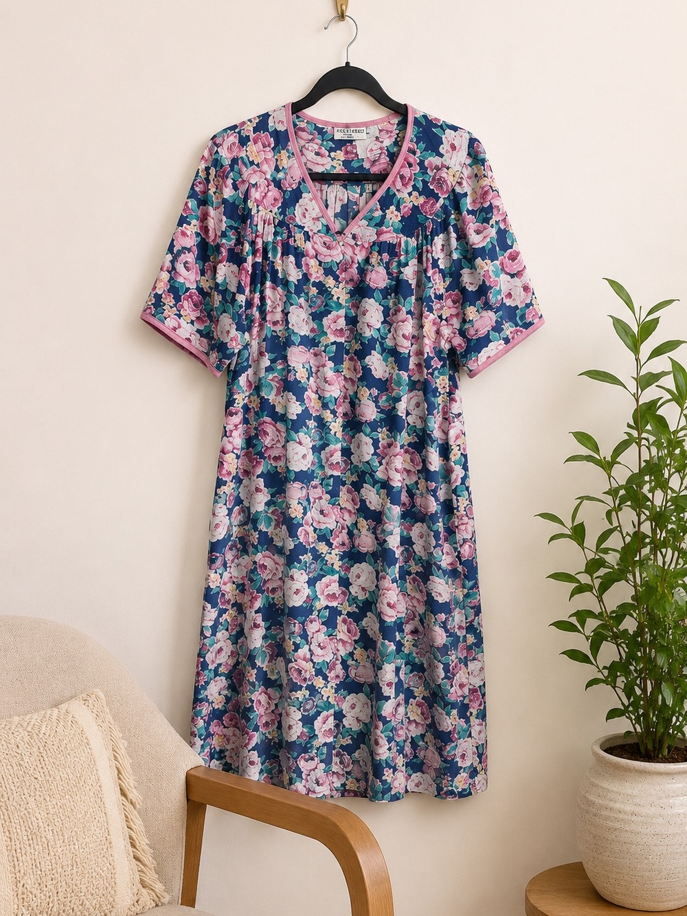 Vintage Kelly Reed Floral House Traditional Dress Quilted Pearl Snap Lounge L